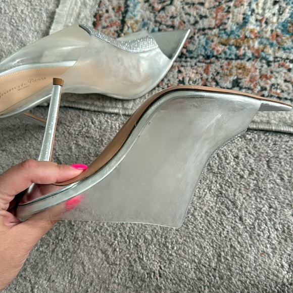 Gianvito Rossi Silver Sigma Heels with Crystal Embellishment - Picture 13 of 15